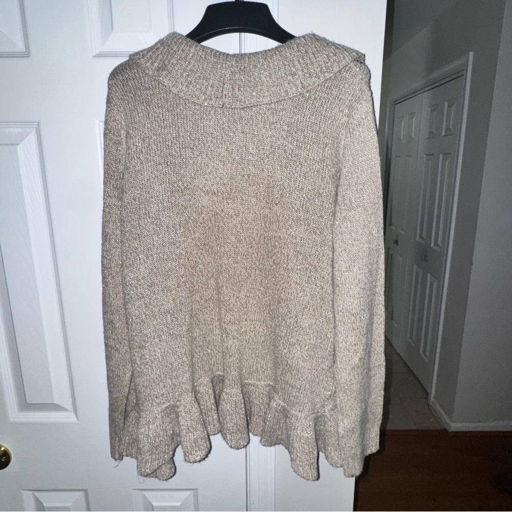 Covington Women's XL Open Front Ruffle Cardigan Oatmeal Beige Metallic Knit - Picture 8 of 15